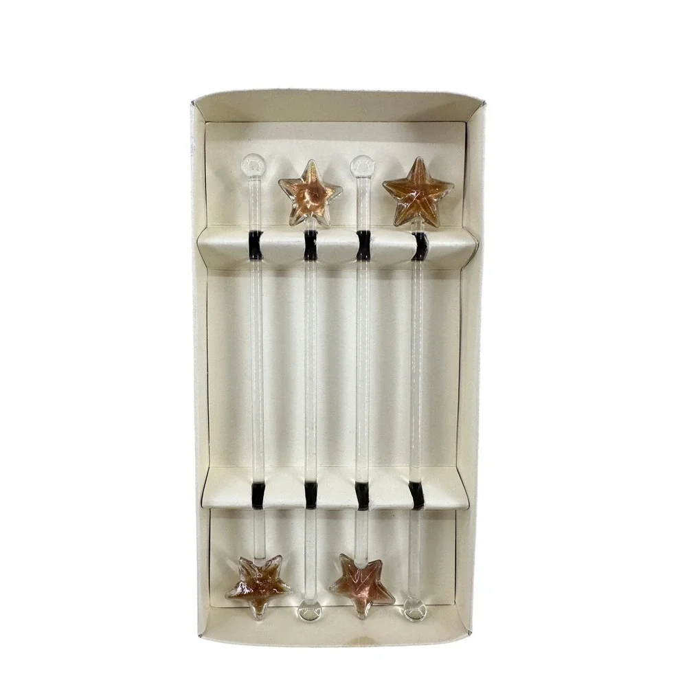 Pier 1 Imports Glass Star Swizzle Sticks Set of 4 Gold Copper Glitter Barware